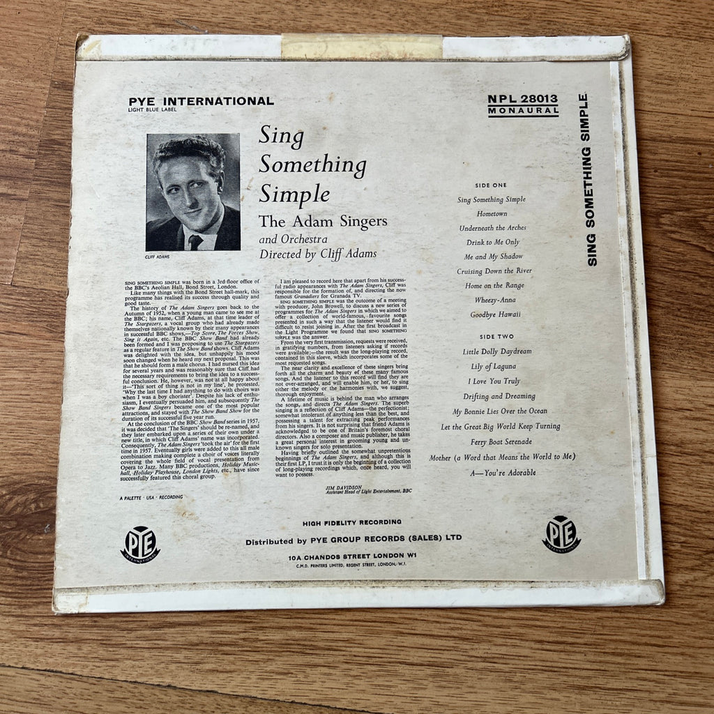 The Cliff Adams Singers – Sing Something Simple – Vinyl LP